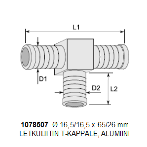 LETKULIITIN T-KAPPALE Ø 16.5/16.5 mm, - Image 2