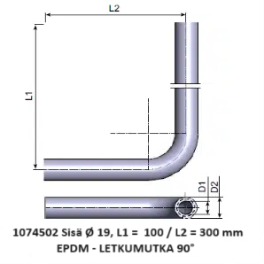 LETKUMUTKA 90°, Ø 19 x 100/300 mm, EPDM - Image 2